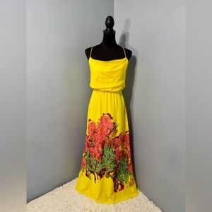 AIDAN MATTOX Yellow Floral Detail Floor Length Gown Women’s Size Small (4)‎